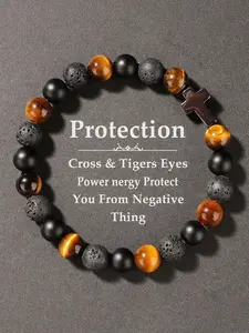 Protective Cross Bracelet with Volcanic Stone Beads, Handmade Fashion Accessory for Men and Women, Ideal for Meditation and Energy Healing, Power Beads Bracelets