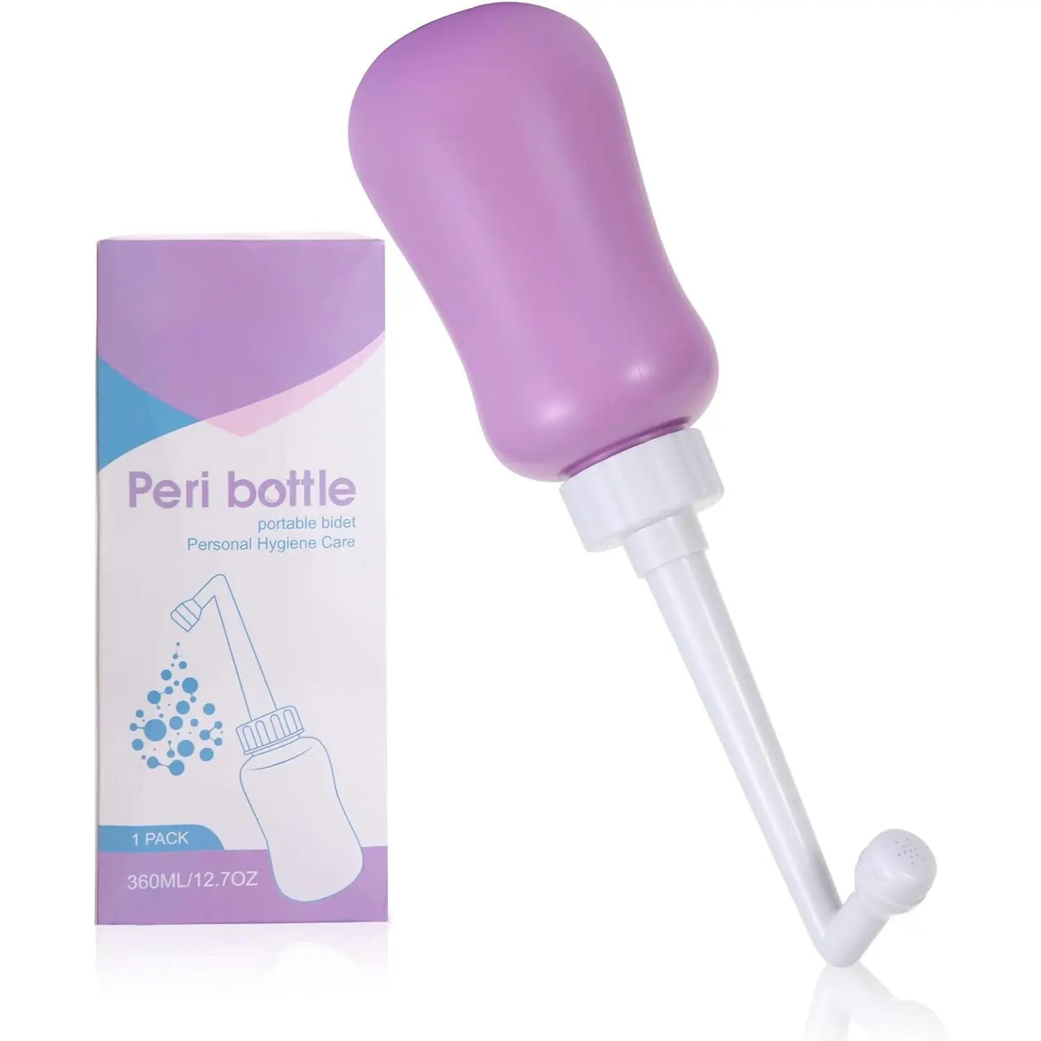 Postpartum Peri Bottle, 12.7 oz Upside-Down Cleansing Bottle with Retractable Angled Nozzle and Waterproof Travel Bag for New Moms, Travel Use, Bidet Bottle