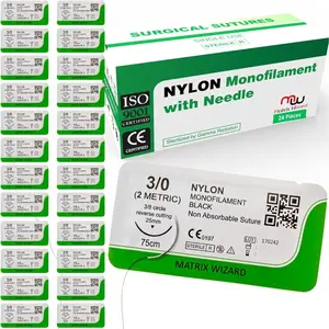 3-0 Sterile Sutures Thread with Needle Black Monofilament Medical Nursing Student Surgical Practice Suture Training Kit with Stitching Pad for First Aid Emergency Demo Vet Use