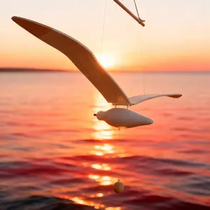 Flying Flapping Seagull Hanging Mobile – Wooden Soaring Bird Ornament for Home Decor, Coastal, Minimalist Room & Gift