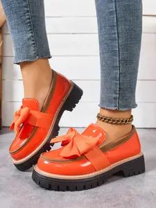 Women's New Round Toe Thick Sole Bow Platform Butterfly Decorated Loafers, Comfortable Casual Daily Wear Shoes, Large Size Fashion Sneakers, Spring Summer Fall Winter