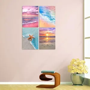 Art 4 Pack 5D Diamond Painting Kits for Adults DIY Drill Diamond Art Kits Arts and Crafts for Beginners Beach and Waves Diamond Wall Art for Living Room