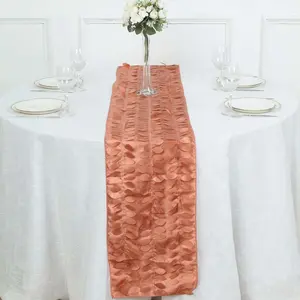 Taffeta Fabric 12"x108" Table Runner Terracotta (Rust) - 3D Leaf Petal Design