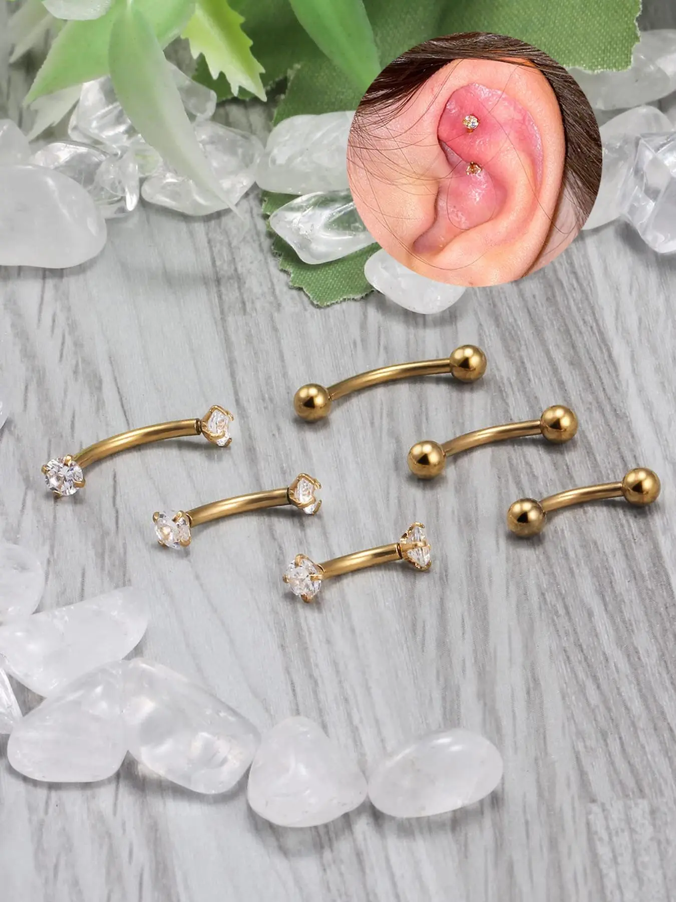 Rhinestone Decor Rook Piercing Earrings, Stainless Steel Eyebrow Jewelry, Curved Barbell Vertical Labret Jewelry, Fashion Body Jewelry for Women & Men, Septum Jewelry, Nose Piercing Jewelry, Nose Bone Jewelry