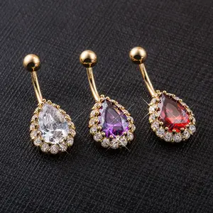 Large water drop zircon navel piercing, high-quality lace body piercing copper navel ring