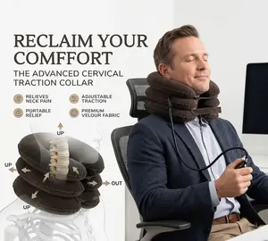 Compact Adjustable Inflatable Travel Pillow,Adjustable Inflatable Cervical Traction Device for Instant Neck - Comfort Padded Support with Blue Valve, Ideal for Home & Office Use, Posture Improvement | Adjustable Design | Soft Padding, Neck Traction Device
