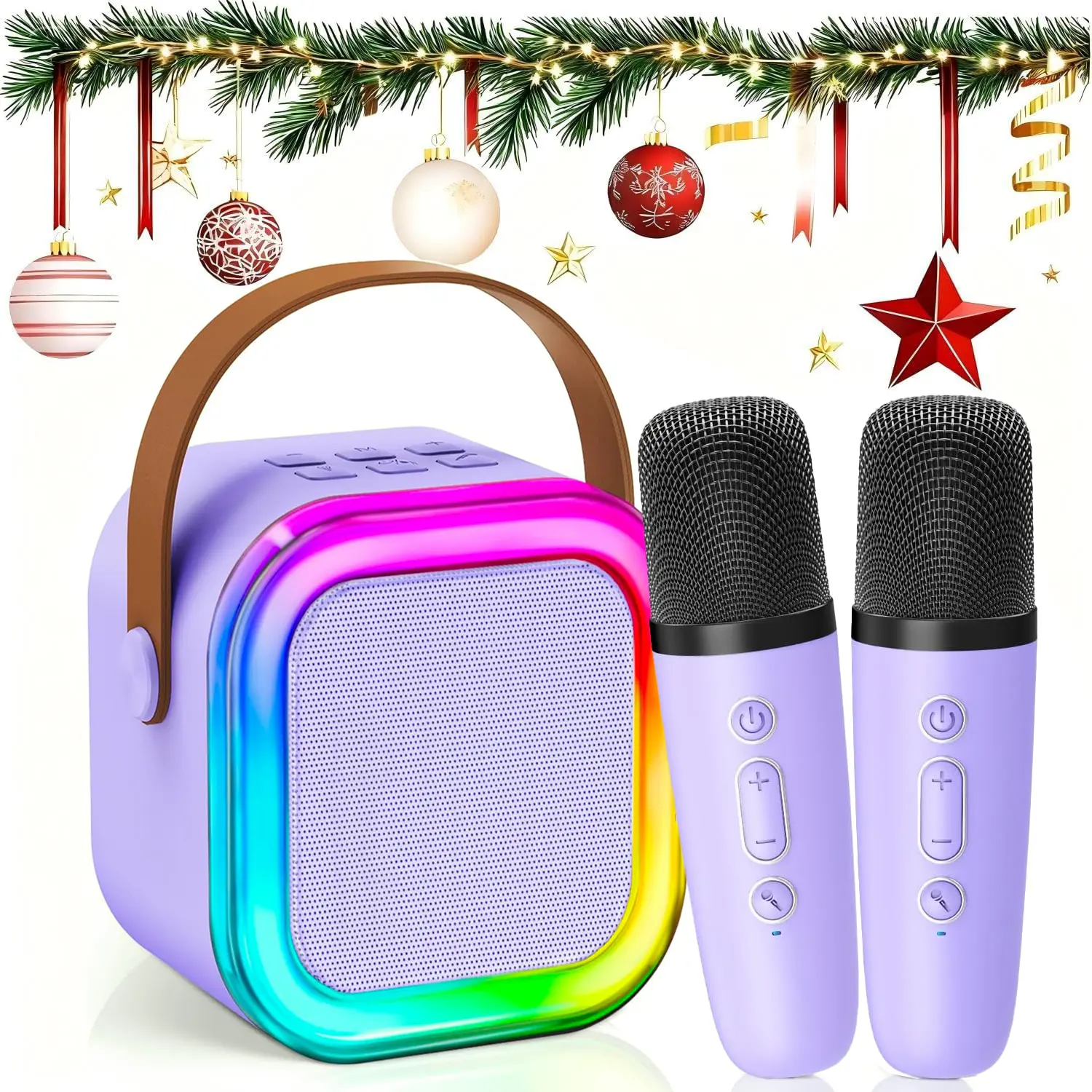 3 In 1 Mini Karaoke Machine Set for Kids & Adults | Portable Bluetooth Speaker with 2 Wireless Microphones| Colorful Multifunctional Birthday Gift for Girls Ages 4-12+, Ideal for Family Home & Party Gatherings