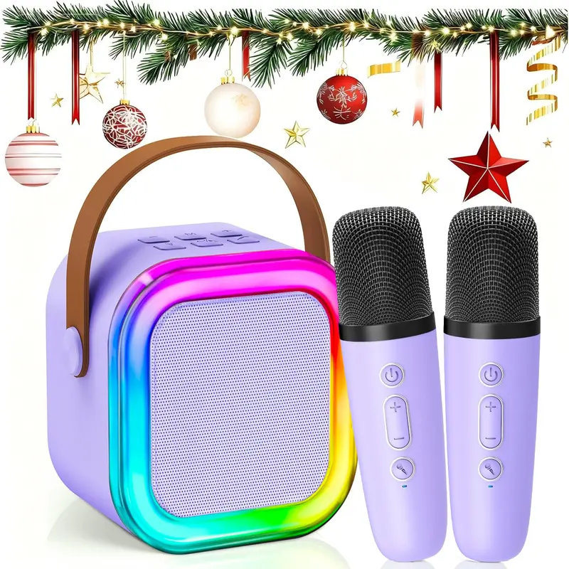 3-in-1 Mini Karaoke Machine Set - Rechargeable Battery, Portable Bluetooth Speaker with Bluetooth Connectivity, 2 Wireless Microphones, Beautiful Package Box, Thanksgiving Gift for 3-12+ & 8-10 Years Old, Ideal for Family Home Use