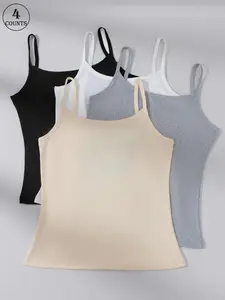 4pcs women's backless sheer Basic camisole top with slip-free no pads, perfect for gym, running, Workout, and everyday wear