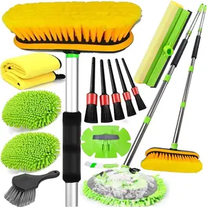 Car Wash Kit with Long Handle Brush 62'', Microfiber Car Cleaning Kit, Tire Brush, Squeegee, Auto Detailing Supplies for Cars Trucks SUV RV