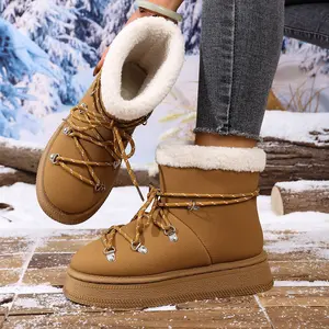 Women's Thick Sole Snow Boots Autumn Winter New Short Ankle Boots Slip On Fleece Lined Warm Cotton Casual Outdoor Cotton Shoes Footwear Girl Makapal Bathroom Active
