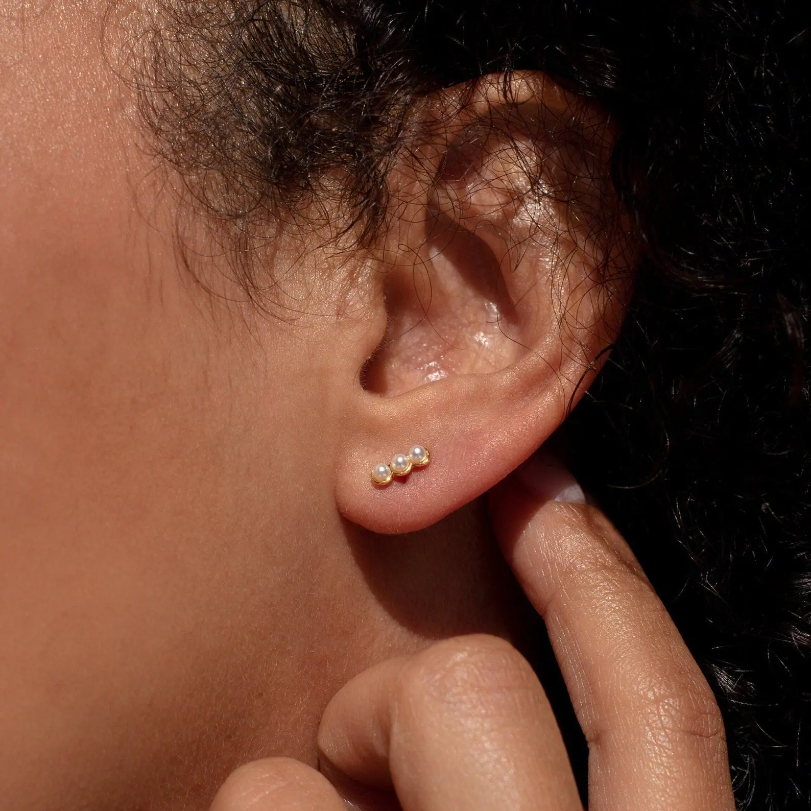 Tiny Pearl Bar Studs by Caitlyn Minimalist - Dainty Beaded Stud Earrings - Second Hole Earrings - Pearl Jewelry - Gift for Mom