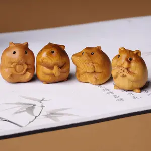 Wooden Hamster Figurine, 3 Counts/set Cute Mini Hamster Statue, Decorative Figurines, Desktop Ornament for Home Office, Home Decor, Room Decor