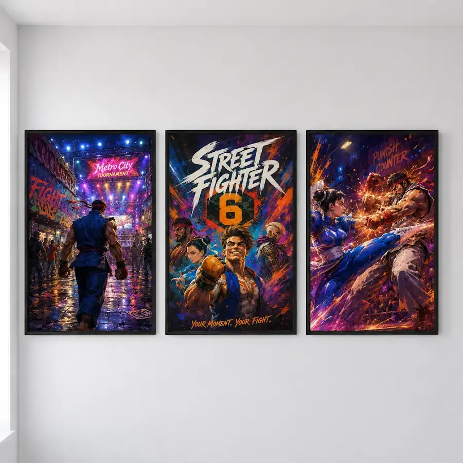 Street Fighter 6 Ryu & Fighting Legends 3 Piece Wall Art, Arcade Fighting Video Game Poster Prints