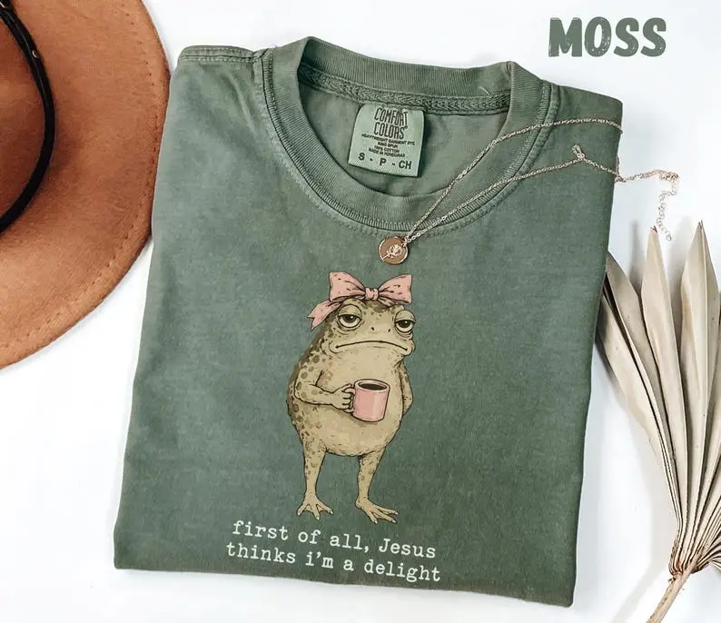 Comfort Colors Christian Frog TShirt, Jesus Thinks I'm A Delight, Garment-Dyed Tee, Funny Christian Tee, Whimsical Toad Coffee TShirt