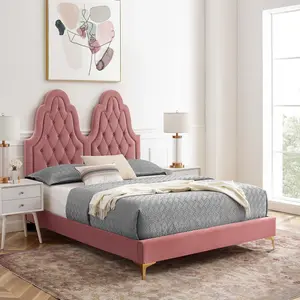 Alexandria Tufted Performance Velvet Twin Platform Bed in Dusty Rose