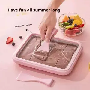 At Home Rolled Ice Cream Kit, Instant Ice Cream Maker, Homemade DIY Frozen Mini Rolled IceCream Tray Plate, Food Grade Stainless Steel Cool Plate with 2 Scrapers, for Fun Family Activities