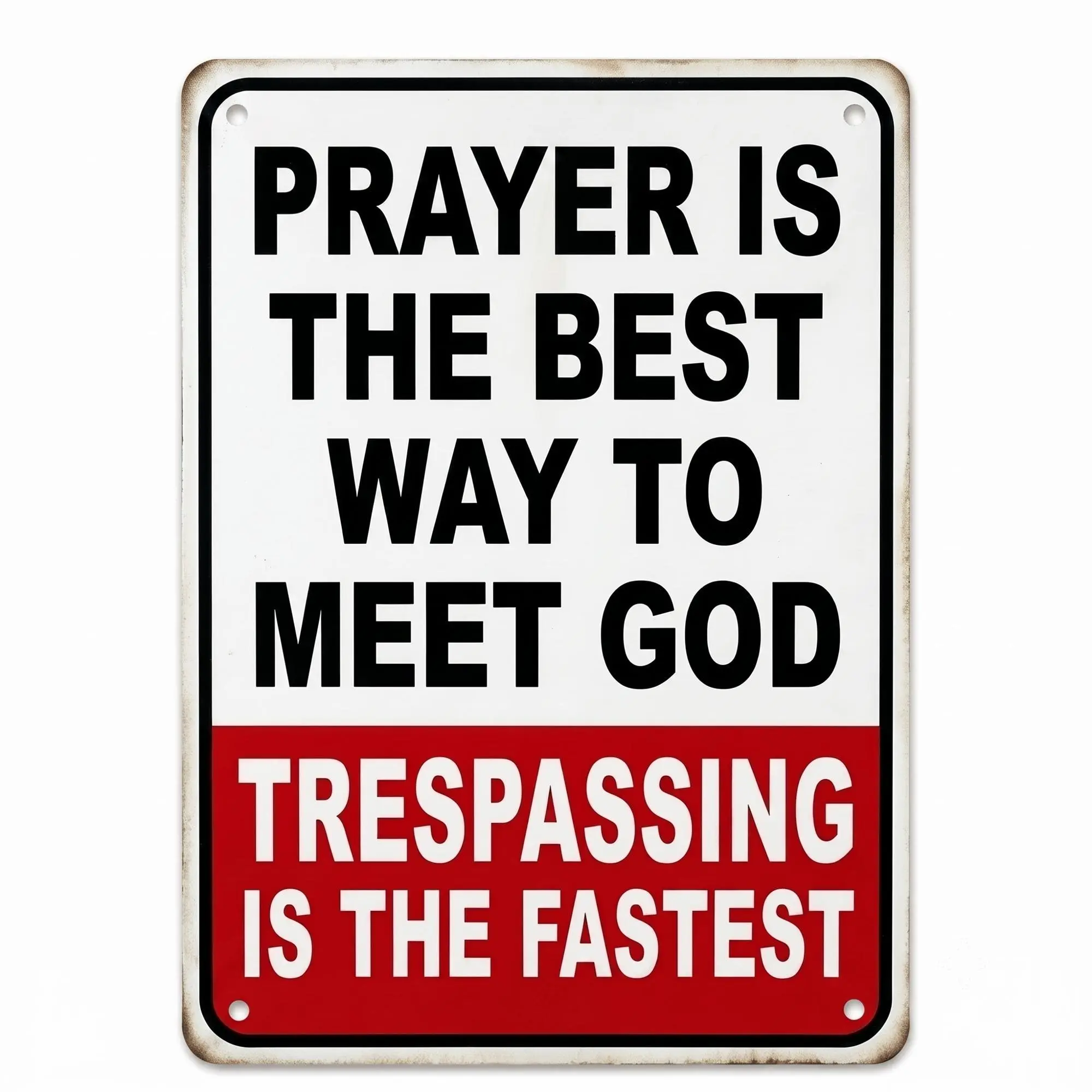 Vintage "Funny Meet God" Metal Sign, 8x12in/12x16in, Wall-Mountable Home Decor Gate Sign, Unique Prank Gift for Friends, Room Decor for Farm Man Cave