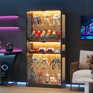 LED Display Cabinet with Glass Doors, Modern Lighted Curio Cabinet for Collectibles, Storage Shelf for Figures, Books & Home Decor
