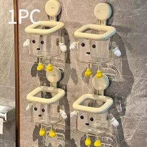 Adorable Wall-Mounted DIY Toothbrush Holder, No Drilling Suction Design, High-End Multi-Functional Transparent Container, Toothbrush Storage