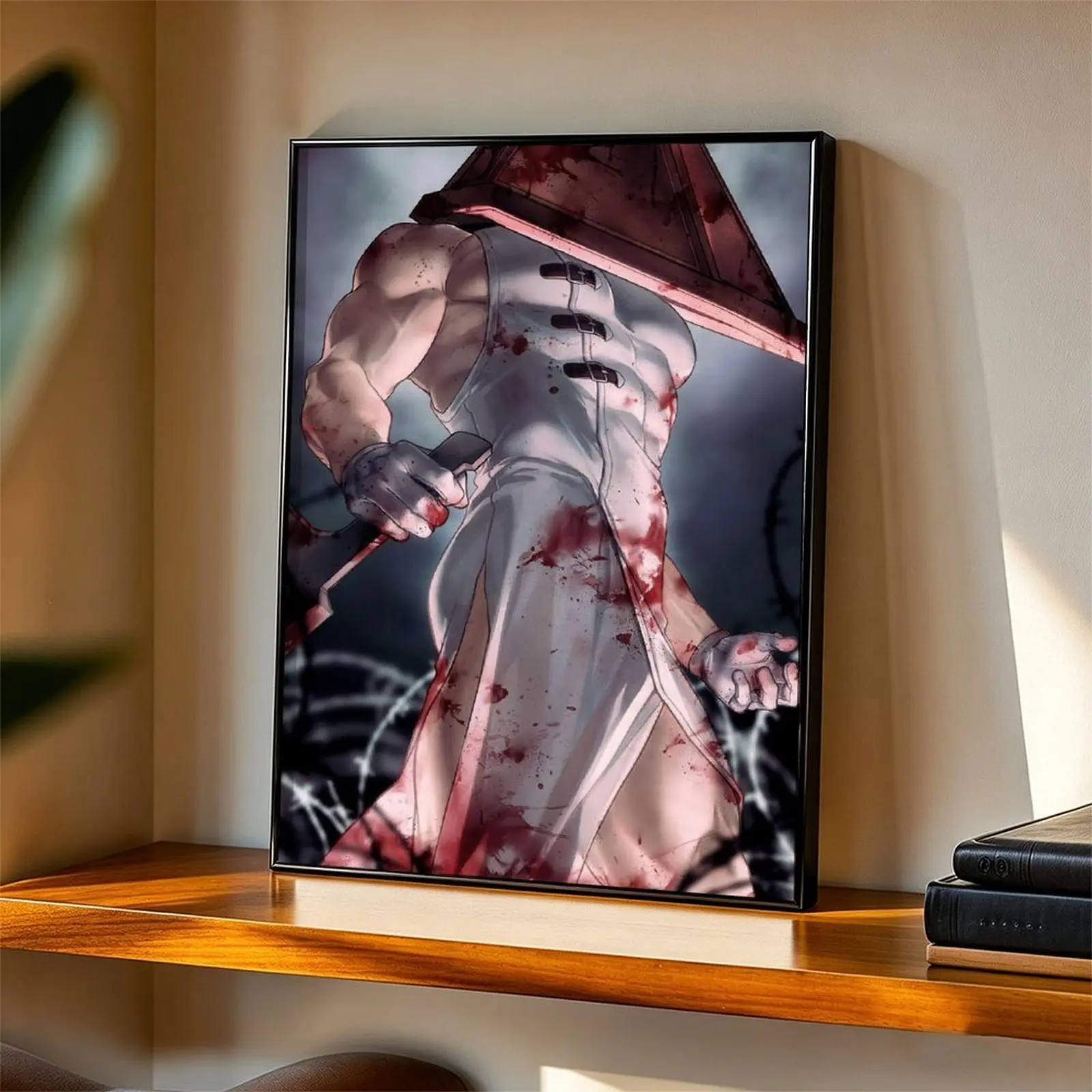Industrial Gothic Canvas Poster - Edgy Rust-Style Man Print with Barbed Wire Background, Distressed Heavy Metal Aesthetic Wall Decor for Man Cave, Garage, Balcony, Rust and Metal Themed Home Decor with Included Box