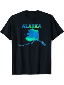 Alaska Northern T-Shirt _ Aurora Borealis Map and