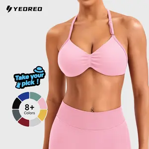 YEOREO SoftHue Impact Strappy Halter Bra for Sports Women Workout Padded Gym Yoga Bra