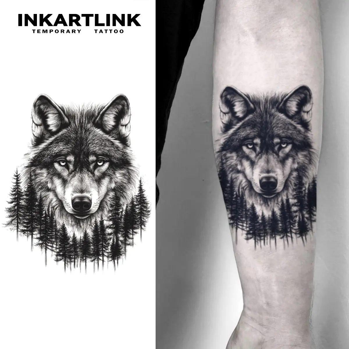 INKARTLINK Semi-Permanent Tattoos, Long Lasting & Waterproof Fake Tattoo for Adults, 2 Sheets of Realistic Wolf Head Designs, Inked Aesthetic for All Skin Types, Single Item, Realistic Temporary Tattoos