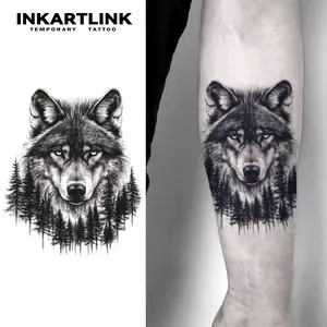 INKARTLINK Tattoo Tech, 2 Sheets Semi-Permanent Temporary Tattoos ,Wolf,Adult Art Design,Lasts 1-2 Weeks, Waterproof, Realistic Look, No Adhesive, No Reflection,For Man And Woman,Ideal for Swimming, Party