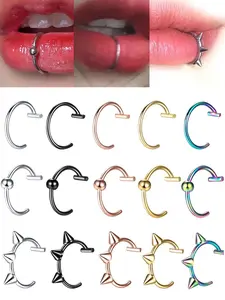3Pcs Women Men Fake Piering Lip Ring，Fashion Punk Non Piercing Lip Clip，Stainless Steel Fake Perforation Lip Stud，Unisex Daily Wear Jewelry Gift, Mouth Rings, Lip Labret Studs