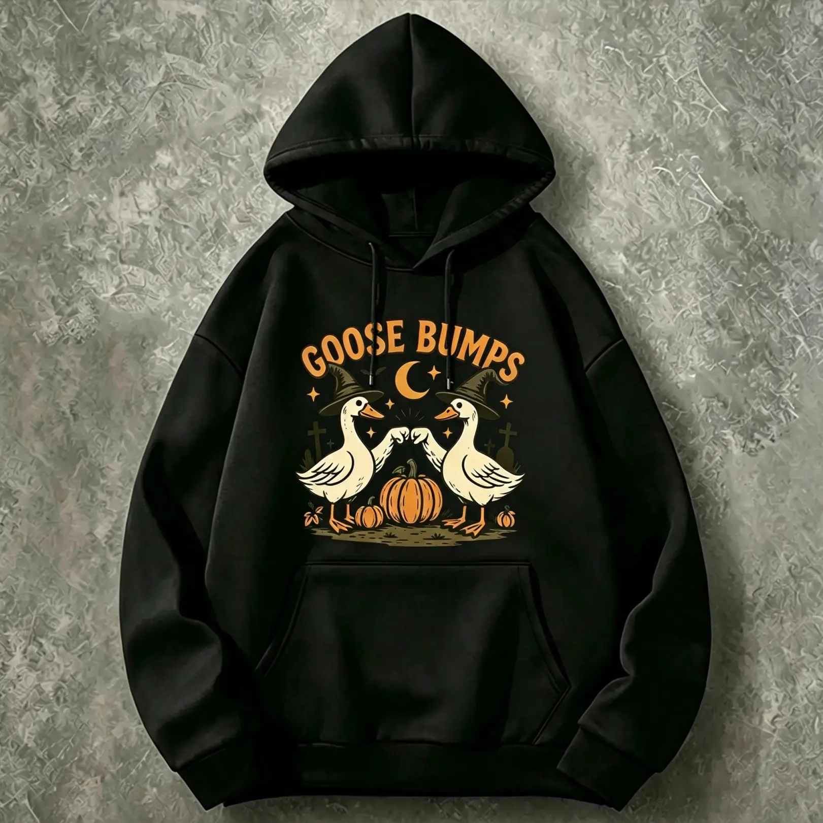 Funny Goose Graphic Hoodie for Men, Vintage Halloween Pumpkin Graphic Hooded Sweatshirt, Retro Streetwear Pullover Hoodie