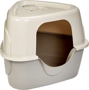 No-Mess Hooded Corner Cat Litter Box, Triangle, Charcoal, 26 in x 20 in x 23 in
