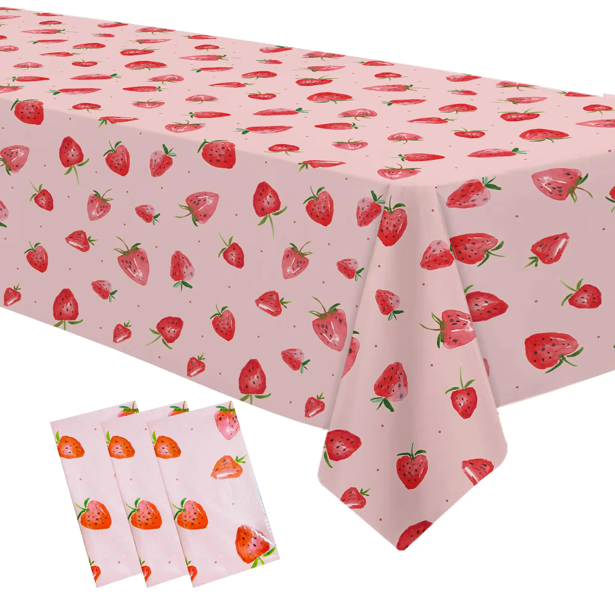 Strawberry Party Decorations Tablecloth  Disposable Birthday Supplies Tablecover Berry Sweet Shower Table Cloth 3 54in X 108in