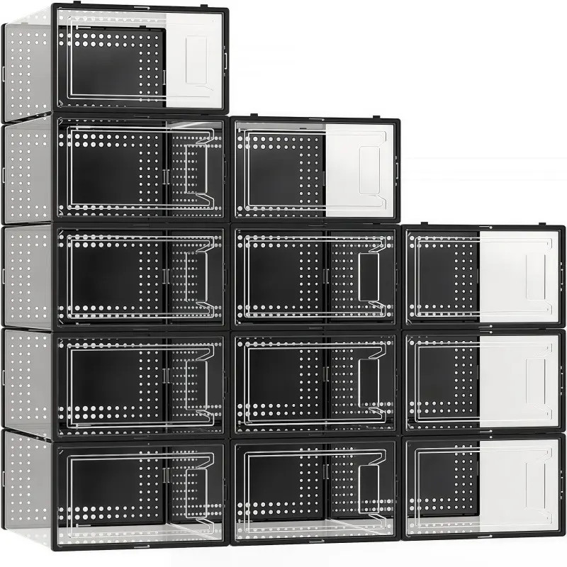 Shoe rack storage box Transparent shoe cabinet Upgraded transparent shoe storage 6/12 piece industrial-grade box, waterproof and dustproof, suitable for sports shoes, boots, display racks, Clear Display Stand, Organiser (no tools required)