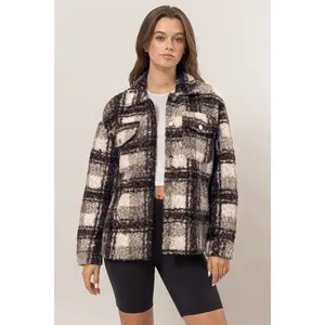 HYFVE Plaid Button Up Boucle Jacket