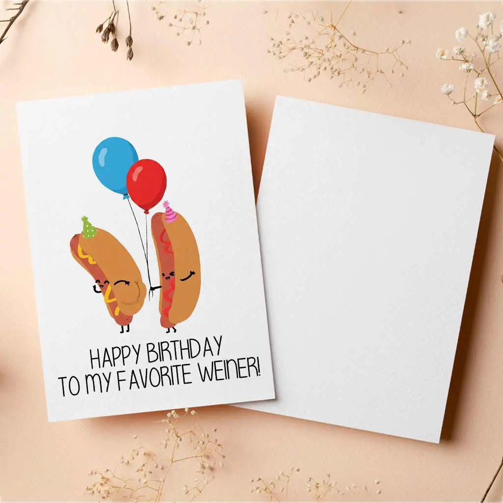 [5x7inch Envelope Included] Happy Birthday To My Favorite Wiener, Funny Rude Birthday Card for Him, Husband's Birthday, Boyfriend, Snarky, Inappropriate, Dirty Hot Dog - bid10061