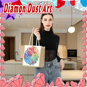 1x DIY Diamond Art Cotton Canvas Tote Bag (with Diamonds) — Durable & Stylish Reusable Shopping Bag featuring Diamond Painting Design — Women's Canvas Handbag for Daily Organization — 25 x 26 cm (9.84 x 9.86 inches)
