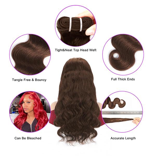 #4 Chocolate Brown Body Wave Human Hair Bundles 15A Grade Brazilian Human Hair Bundles 100g per Bundlle 1/3/4 Bundles For Women