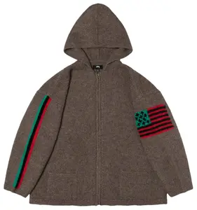 Denim Tears X Stussy Full-Zip Heavyweight Knit Grey Hoodie Size Large