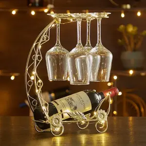 European Creative Red Wine Rack, Golden Dragon Boat Style, Holds 1 Bottle & 4 Wine Glasses
