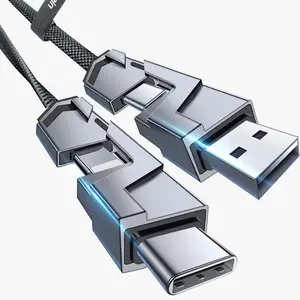 6FT 4 in 1 Charging Cable Fast Charger with USB C Lightning Micro USB for iPhone Samsung Android iPad, Extra Long Braided Charging Cord
