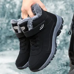 Women's Burgundy Leather Snow Boots with Fleece Lining Winter Warmth Anti-Slip Outdoor Walking Shoes Girl Footwear Quick-release Buckle Stylish Active Pedal Active Winter Thermal Fur Boot Zapatos Coquette Ice Black Faux