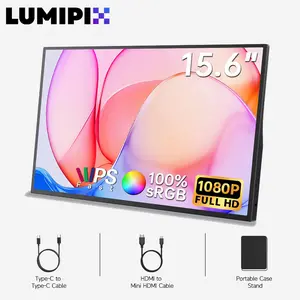 LUMIPIX Brand | Stand-equipped model｜15.6" Portable Monitor 1080P FHD IPS | 250 Nits Brightness | Adjustable Kickstand with VESA Mount | USB-C HDMI, Dual Speakers | Ultra-Slim Travel Laptop Second Screen for Phone PC PS5 Switch | Workfromhome