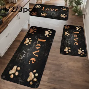 3pcs Simple Kitchen Carpet Set Flannel Material, Dry, Soft Comfortable, Easy To Clean, Suitable For Bathroom, Bedroom, Living Room, Porch
