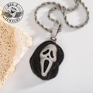 Ghost Personality Hip-Hop Pendant Inlaid with Zircon Large Necklace, Halloween Masquerade Dress-up Accessories, Men and Women Can Wear Versatile Fashion Trend Street Accessories inlay