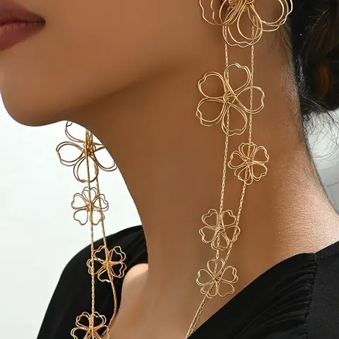 Flower Design Long Dangle Earrings, Fashionable Jewelry for Women, Trendy All-match & Exquisite Jewelry for Birthday Gift