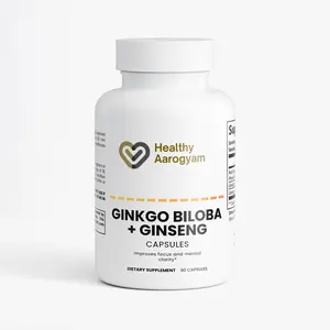 Healthy Aarogyam Ginkgo Biloba & Ginseng 60 Capsules - Red Asian Ginseng Extract 7% Ginsenosides & Ginkgo Biloba Leaf Powder - Dietary Supplement for Focus & Mental Clarity