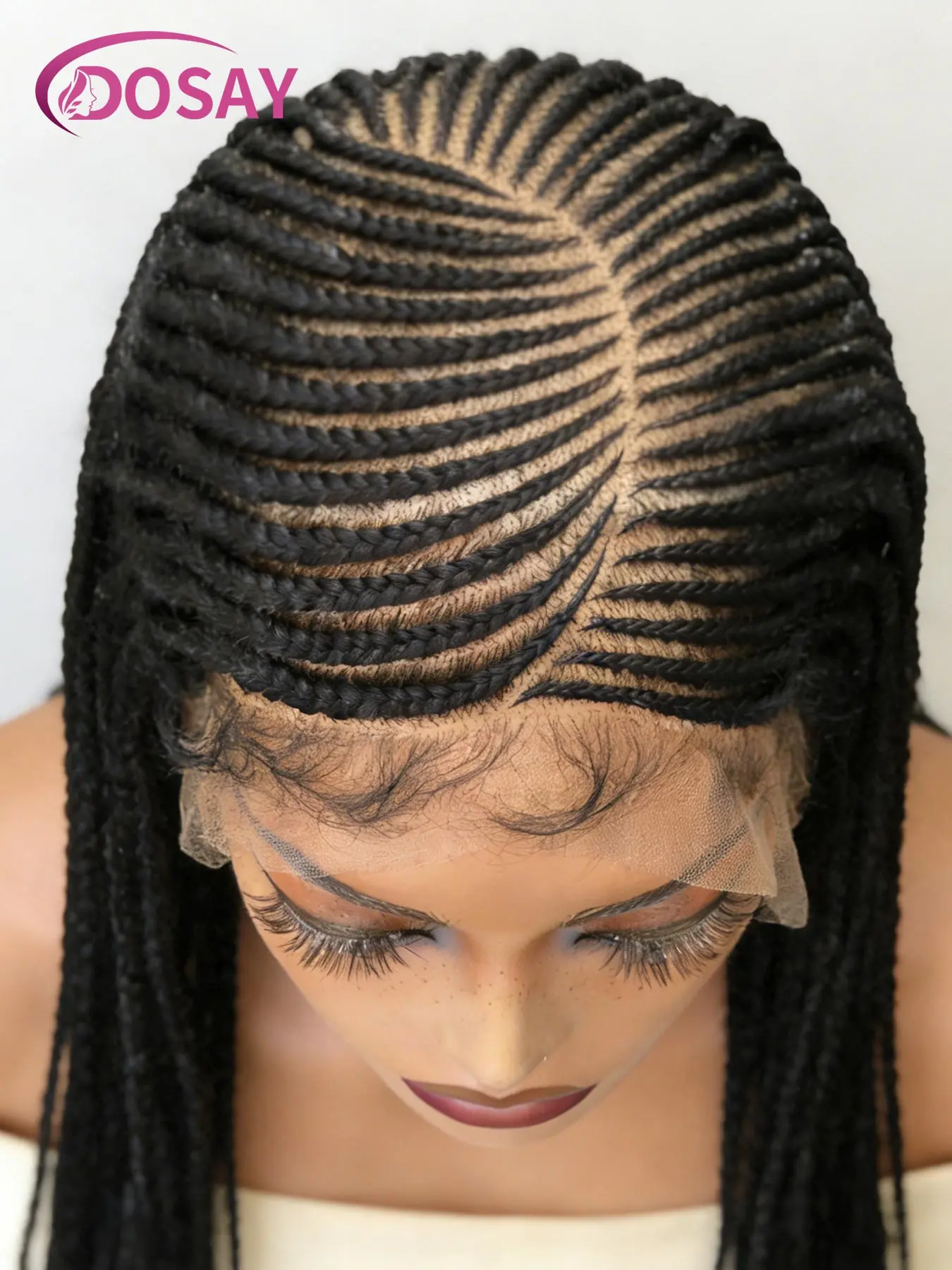 DOSAY Synthetic Side Part Cornrow Braids Wigs 36 Inches Full Lace Front Goddess Blonde Braids for Black Women Adjustable Fit #1B #27 #613 with Free Size Cap and Adjustable Straps