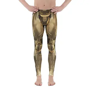 Gold Robotic Women's Leggings, Yoga Pants, High Waist Hunting Tights, Women's Outdoor Fitness Outfit