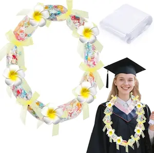 33 Pcs Graduation Candy Lei Making Kit, 12 Pcs Candy Lei Tubing Bags with Ribbons 20 Pcs Hawaiian Artificial Plumeria Flowers for Congrats Grad Class of 2025 Graduation Party Supplies